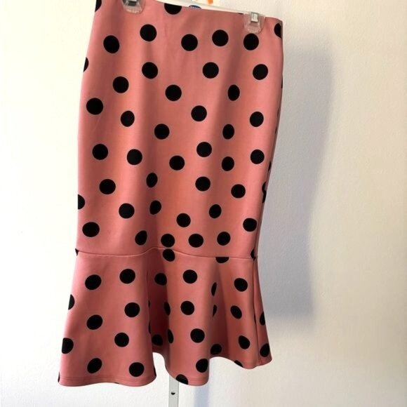 Haute Monde Skirt Large Retro Pink Polka Dot Peplum Soft Academia Parisian Chic - Picture 5 of 11